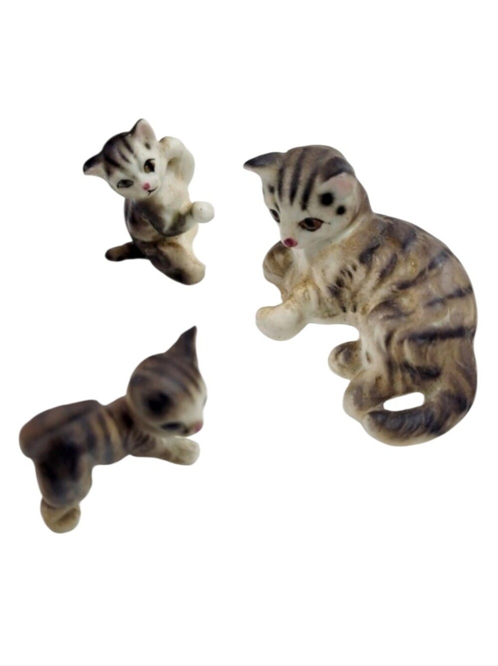 Vintage Bone China Japan Miniature Tabby Cat Figurines - Set of 3 Kittens